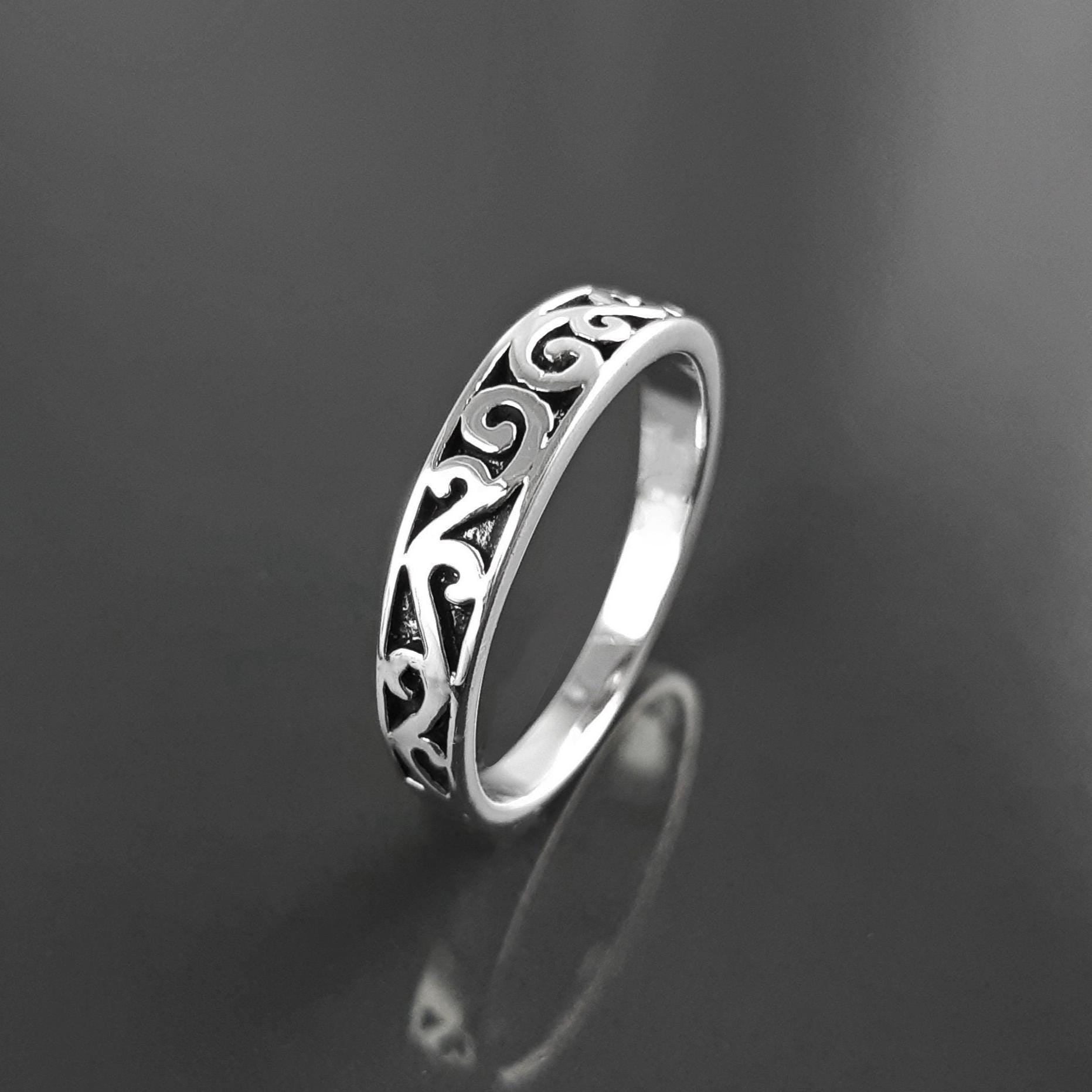 Baroque ring, sterling silver, hipster engraved pattern jewelry, original engagement ring, gift for women and men
