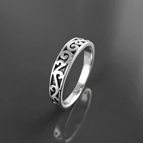 Baroque ring, sterling silver, hipster engraved pattern jewelry, original engagement ring, gift for women and men