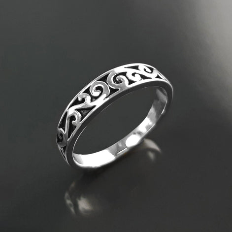 Baroque ring, sterling silver, hipster engraved pattern jewelry, original engagement ring, gift for women and men