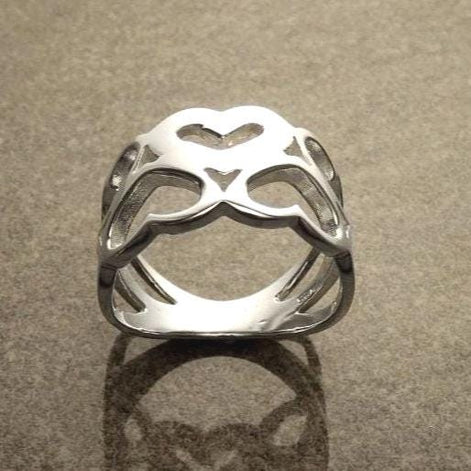 Sterling Silver Heart Pattern Filigree Band Ring