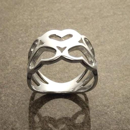 Sterling Silver Heart Pattern Filigree Band Ring