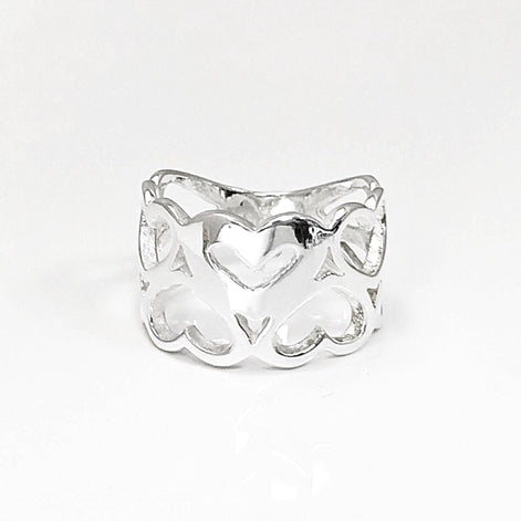 Sterling Silver Heart Pattern Filigree Band Ring