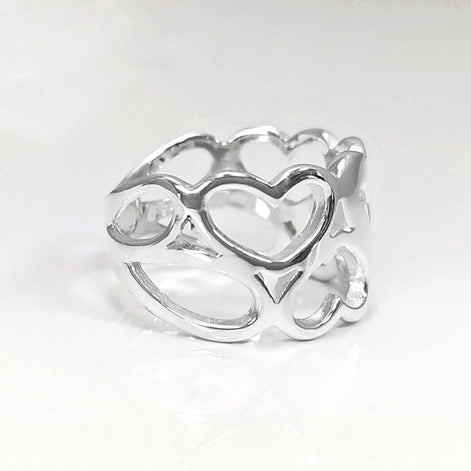 Sterling Silver Heart Pattern Filigree Band Ring