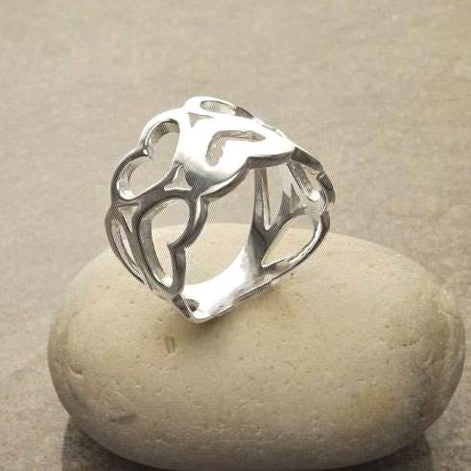 Sterling Silver Heart Pattern Filigree Band Ring
