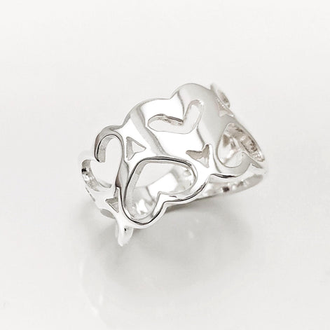 Sterling Silver Heart Pattern Filigree Band Ring