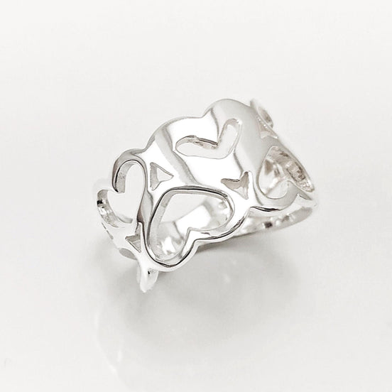 Sterling Silver Heart Pattern Filigree Band Ring