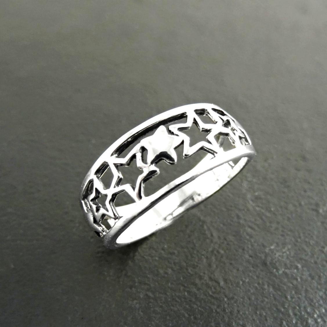 Sterling Silver Star Ring, Open-Work Constellation Band,