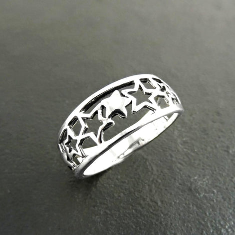 Sterling Silver Star Ring, Open-Work Constellation Band,
