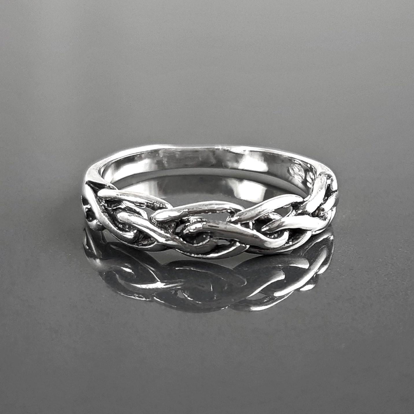 Sterling Silver Braided Viking Ring, Norse Tribal Band, Celtic Knot Jewelry