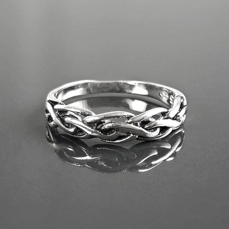 Sterling Silver Braided Viking Ring, Norse Tribal Band, Celtic Knot Jewelry