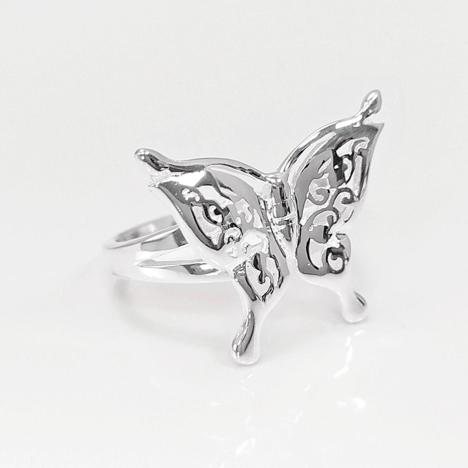 Butterfly Ring, Sterling Silver, Filigree Ring, Butterfies Pattern Ring, Boho Ring, Insect Jewelry, Nature Ring, Great Butterfly Wings Ring