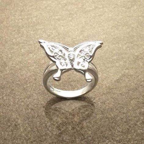 Butterfly Ring, Sterling Silver, Filigree Ring, Butterfies Pattern Ring, Boho Ring, Insect Jewelry, Nature Ring, Great Butterfly Wings Ring