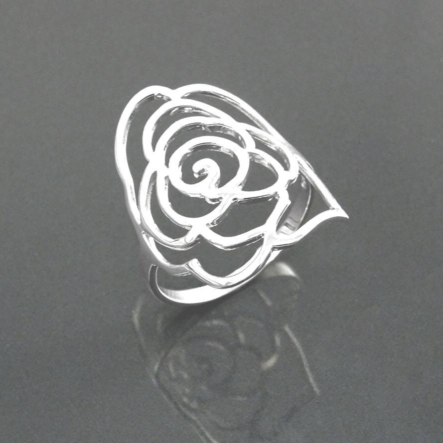 Sterling Silver Rose Filigree Ring, Open Work Floral Lace Jewelry