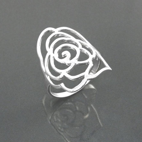 Sterling Silver Rose Filigree Ring, Open Work Floral Lace Jewelry