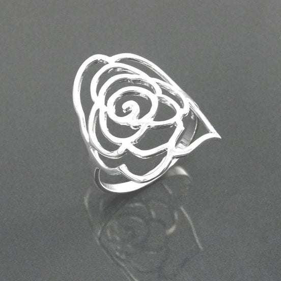 Sterling Silver Rose Filigree Ring, Open Work Floral Lace Jewelry