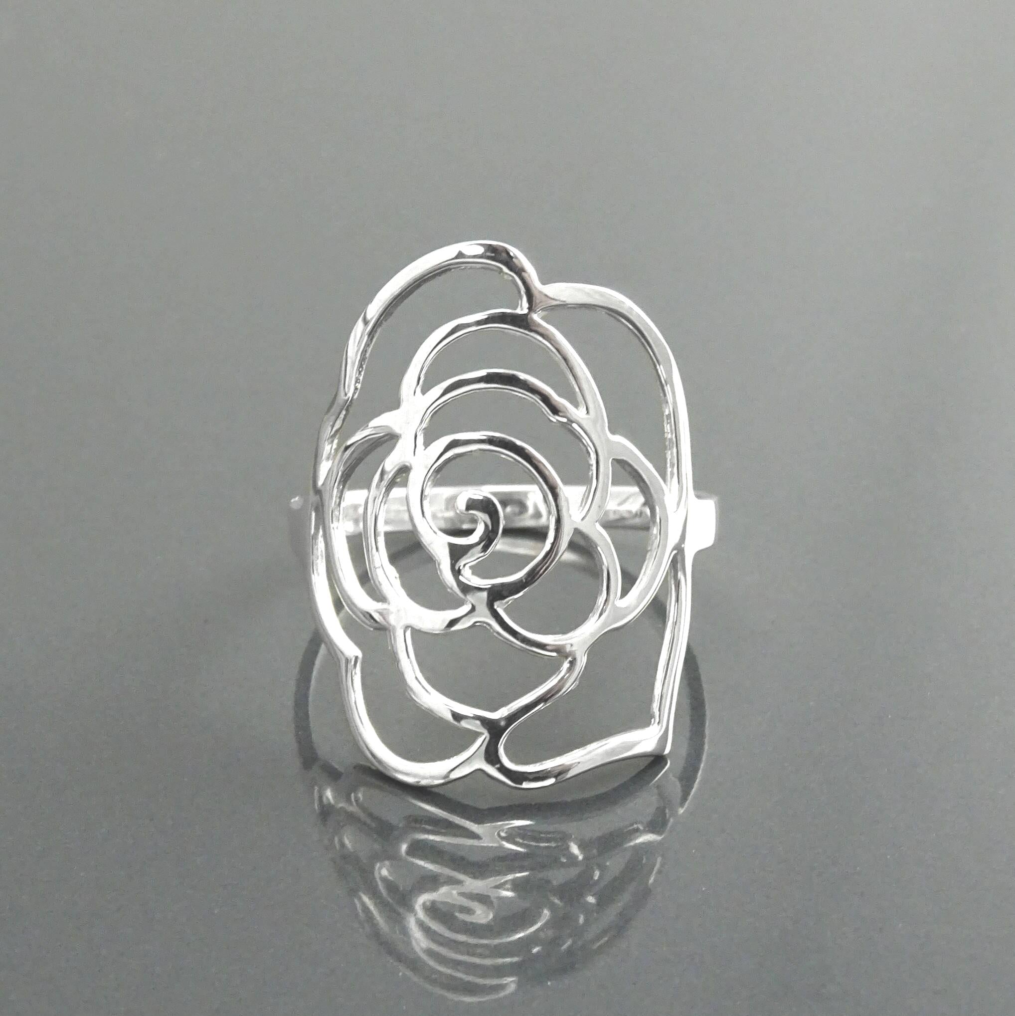 Sterling Silver Rose Filigree Ring, Open Work Floral Lace Jewelry
