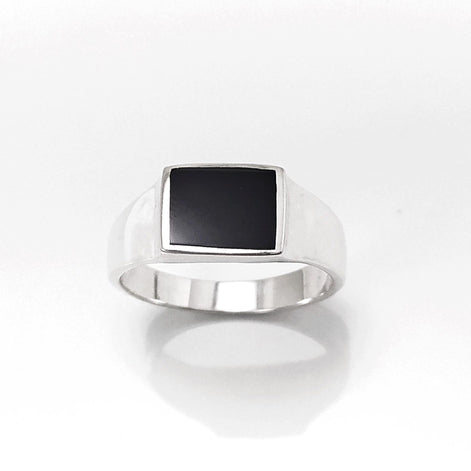 Black Square Signet Ring • Sterling Silver • Onyx Stone Design • Handmade Jewelry
