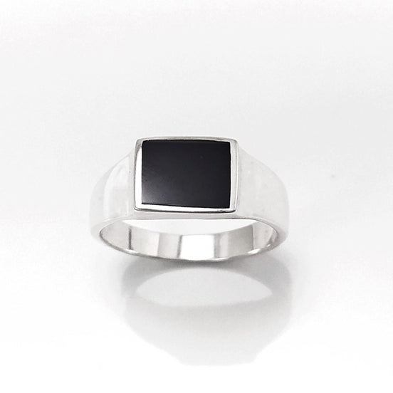 Black Square Signet Ring • Sterling Silver • Onyx Stone Design • Handmade Jewelry