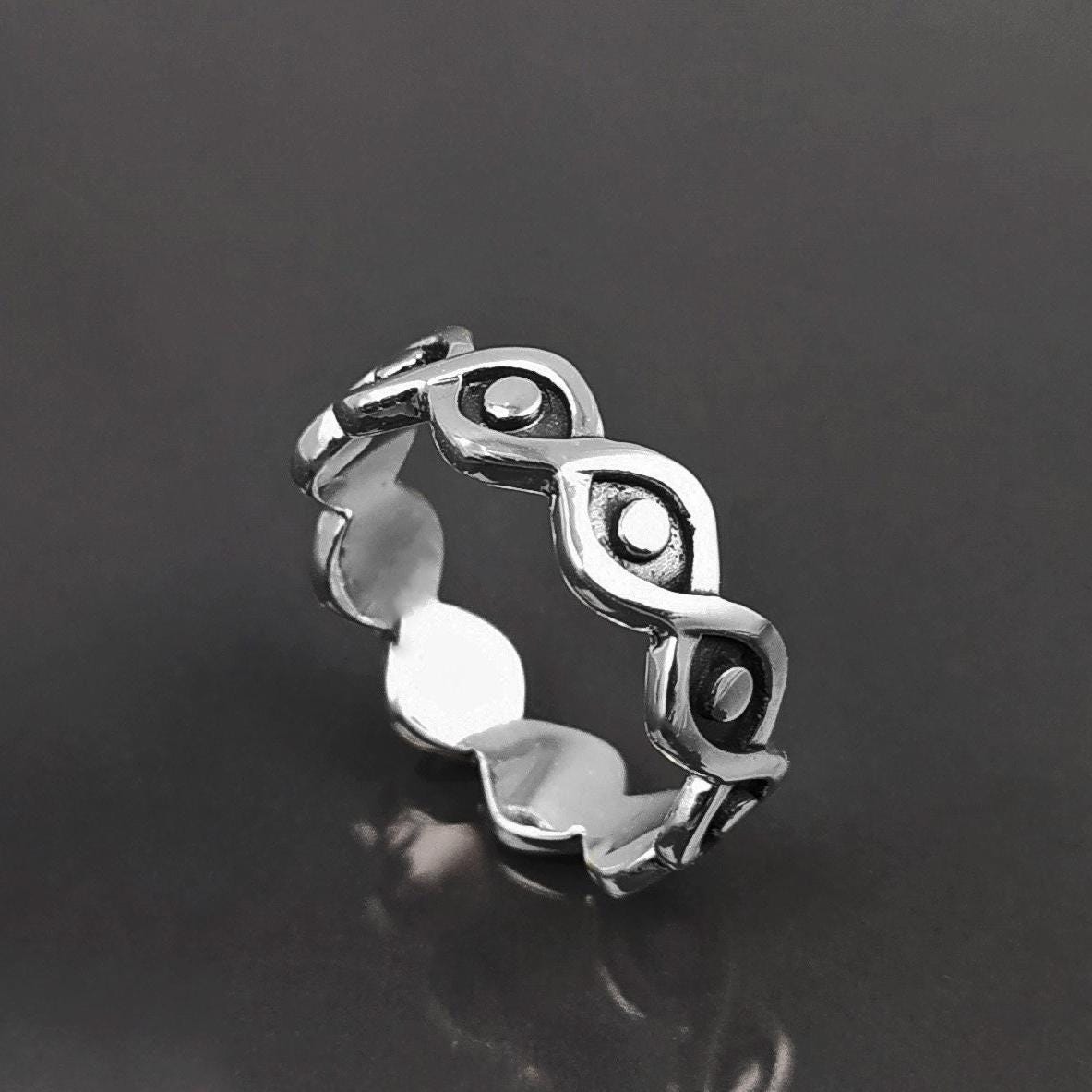Sterling Silver Third Eye Ring • Evil Eye Protection Jewelry • Good Luck Talisman Band