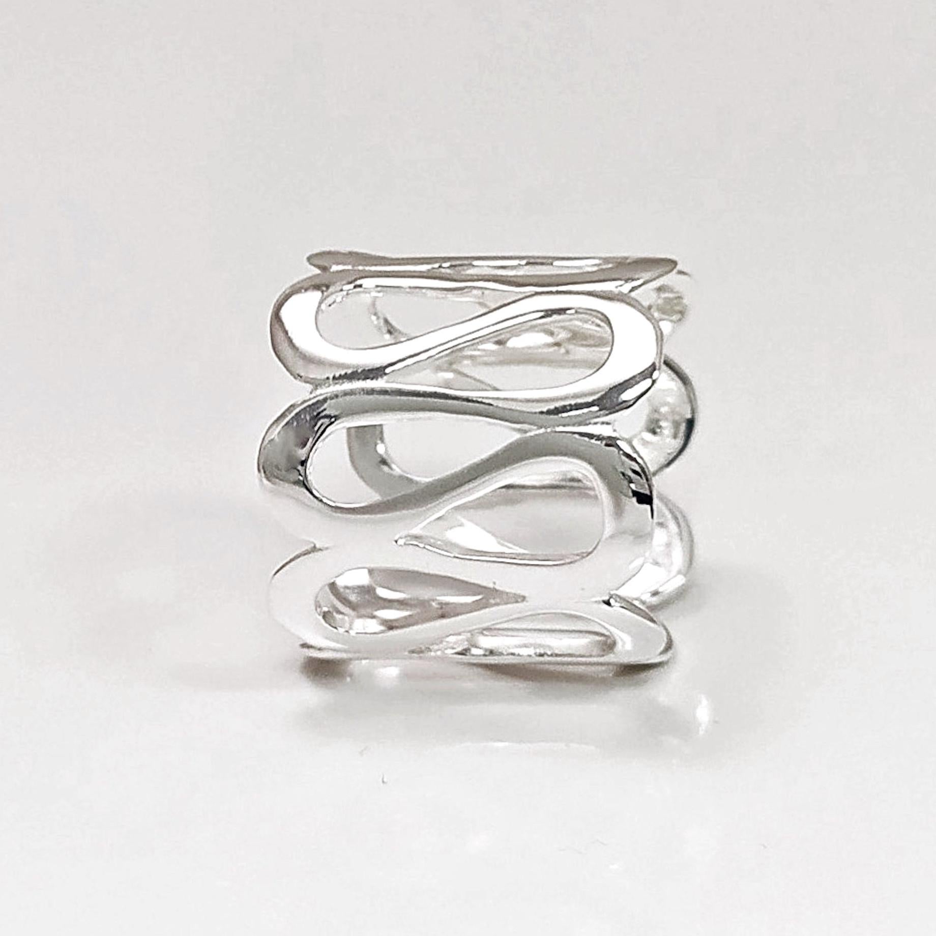 Sterling Meander Cuff Ring, 925 Silver, Ring, Greek Pattern Large Band Ring, Hellenic Spiral Ring, Large Frieze Ring, Wide Open Swirl Ring