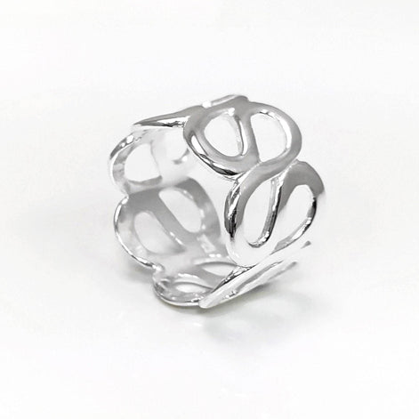 Meander Cuff Ring, Sterling Silver, Large Wave Ring, Armor Band Ring, Open Twist Ring, Greek Curved Graphic Design Jewelry