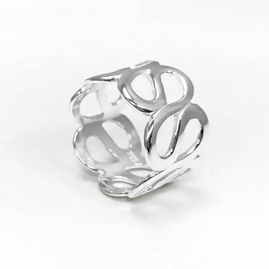 Meander Cuff Ring, Sterling Silver, Large Wave Ring, Armor Band Ring, Open Twist Ring, Greek Curved Graphic Design Jewelry