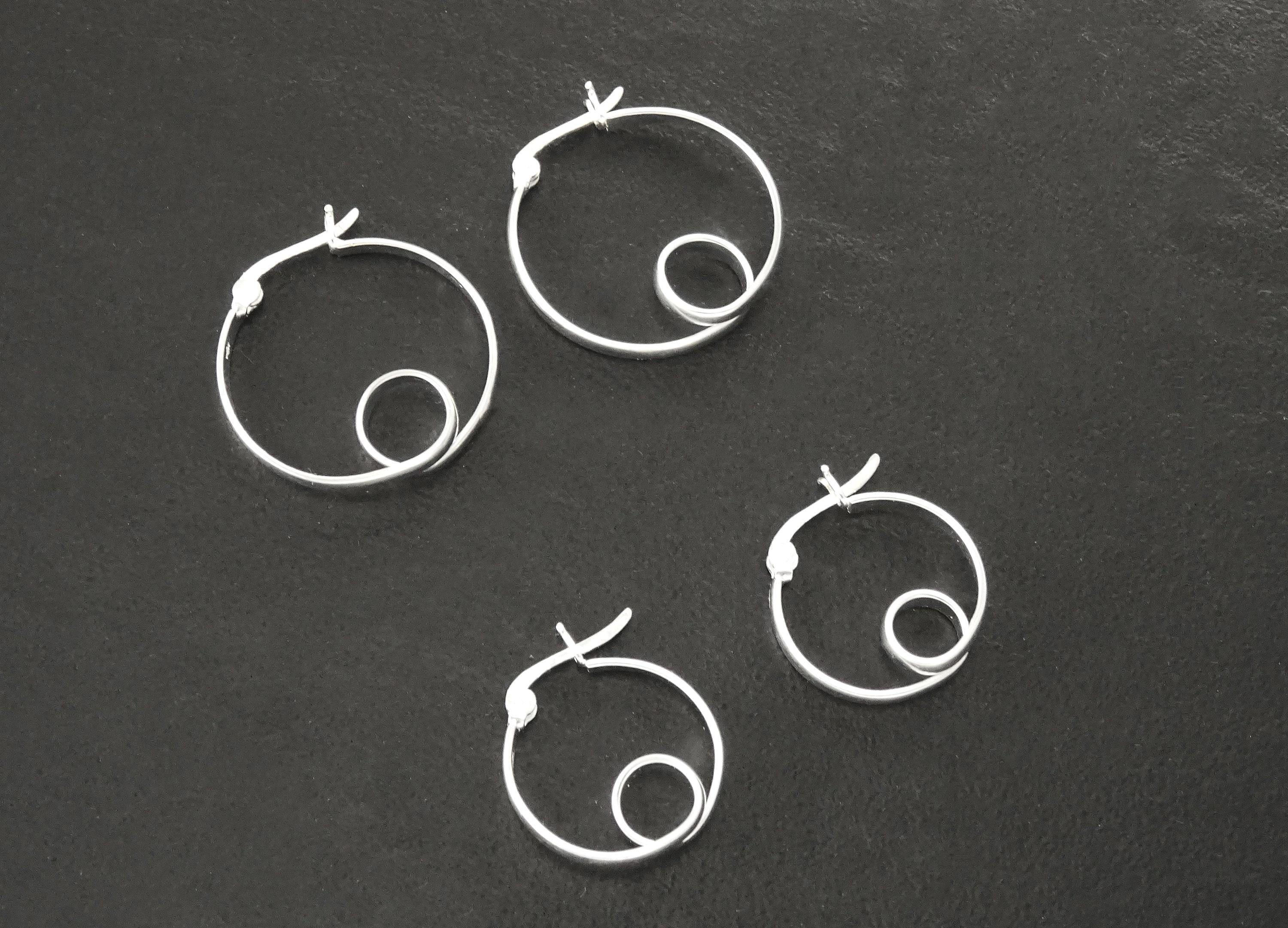 Sterling Silver Hoop Earrings, Swirl Design, Handmade
