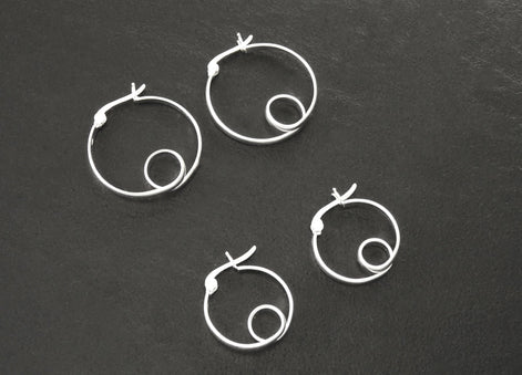 Sterling Silver Hoop Earrings, Swirl Design, Handmade