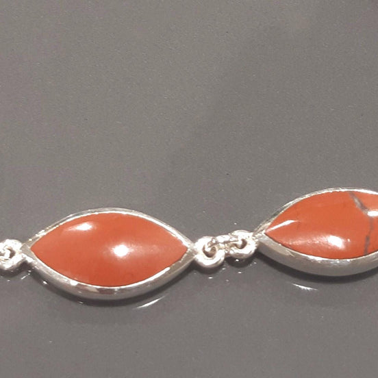 Red Jasper Sterling Silver Bracelet, Modern Stone Jewelry 925.