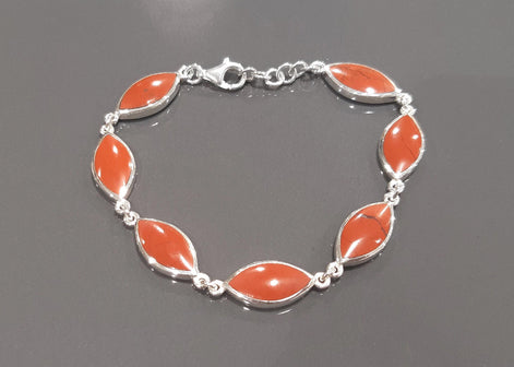Red Jasper Sterling Silver Bracelet, Modern Stone Jewelry 925.