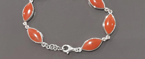 Red Jasper Sterling Silver Bracelet, Modern Stone Jewelry 925.