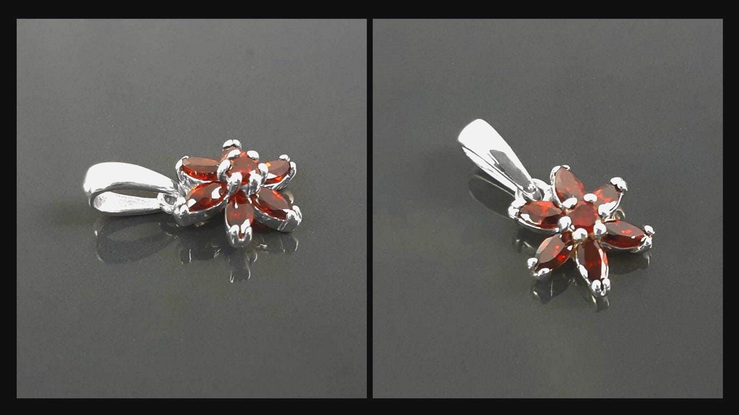 Sterling Silver Red Flower Earrings Pendant Set, Garnet CZ, Floral Jewelry Gift for her