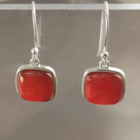 Red Square Pendant, Rounded, Sterling Silver, Ganuine RED Agate Gemstone, big red stone, Geometric Minimalist Jewelry. 925 and Gemstone.
