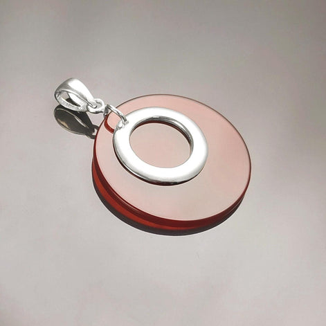 Red Round Pendant, Sterling Silver, Red Agate Stone Discs, Modern Dangle Geometric Necklace, Minimalist Women Jewelry