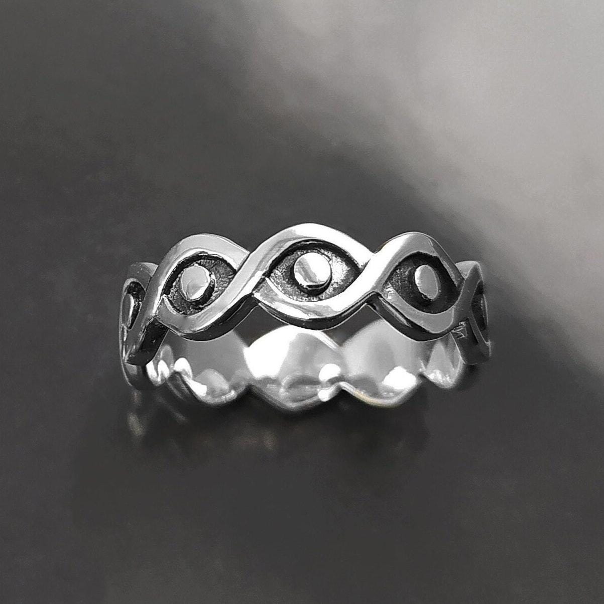 Sterling Silver Third Eye Ring • Evil Eye Protection Jewelry • Good Luck Talisman Band