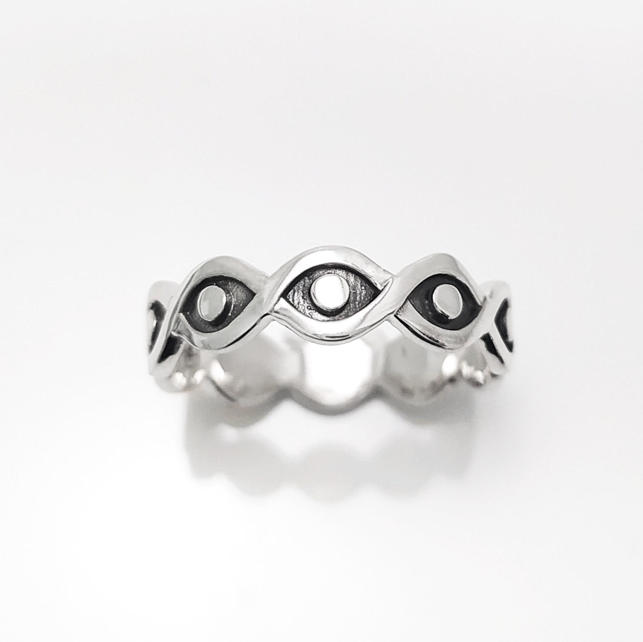 Sterling Silver Third Eye Ring • Evil Eye Protection Jewelry • Good Luck Talisman Band