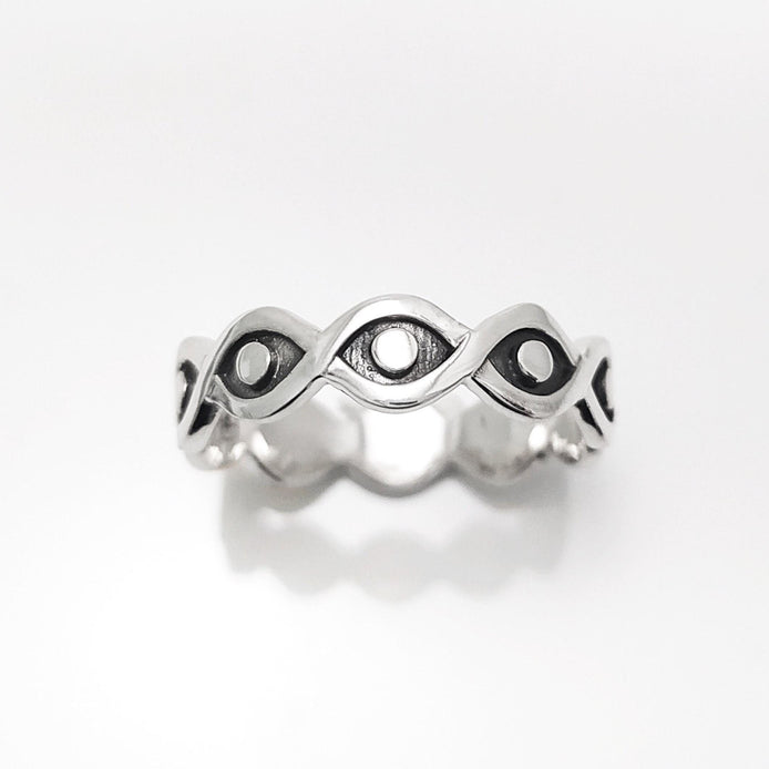 Sterling Silver Third Eye Ring • Evil Eye Protection Jewelry • Good Luck Talisman Band