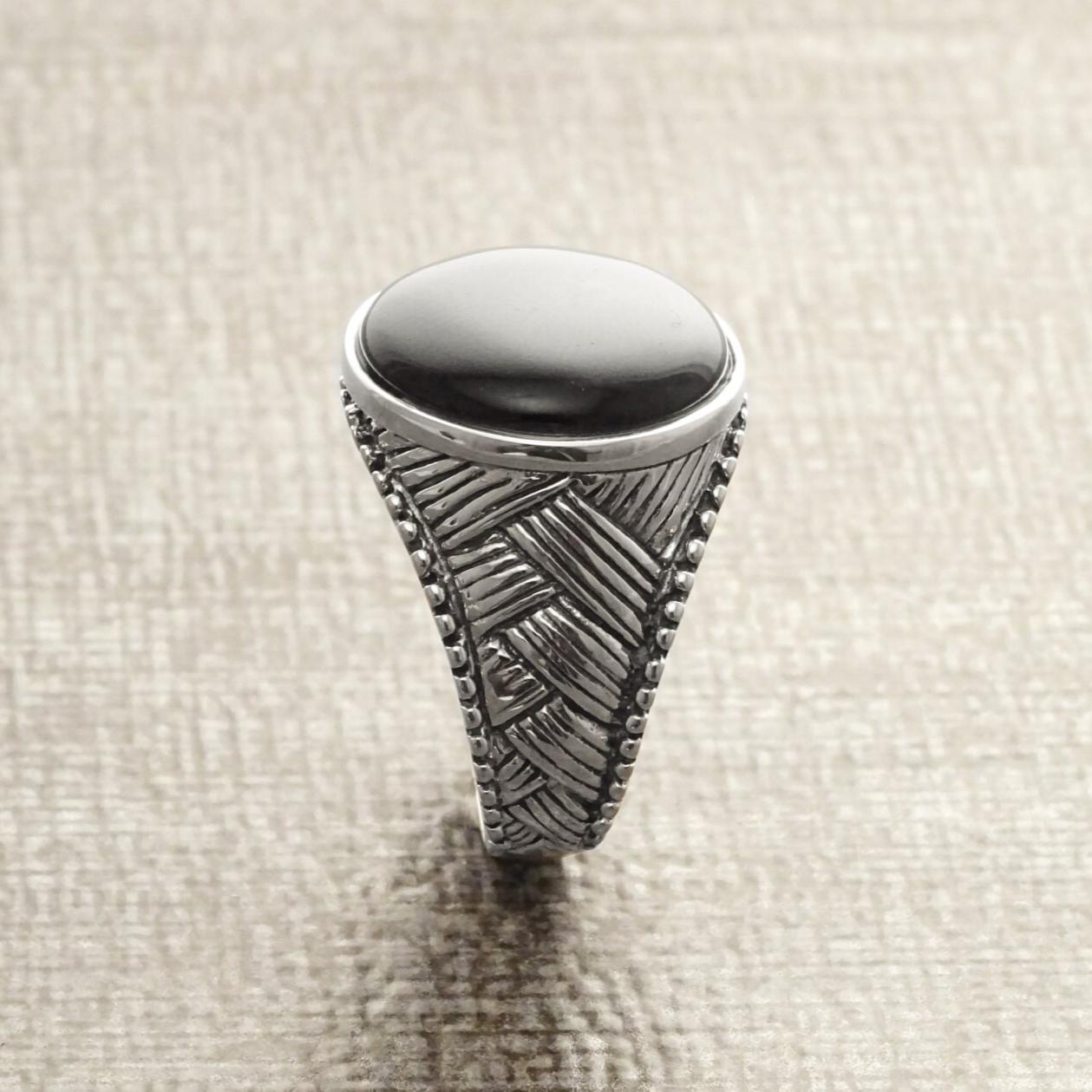 Braided Sterling Silver 925 Onyx Ring, Ethnic Tribal style Jewelry