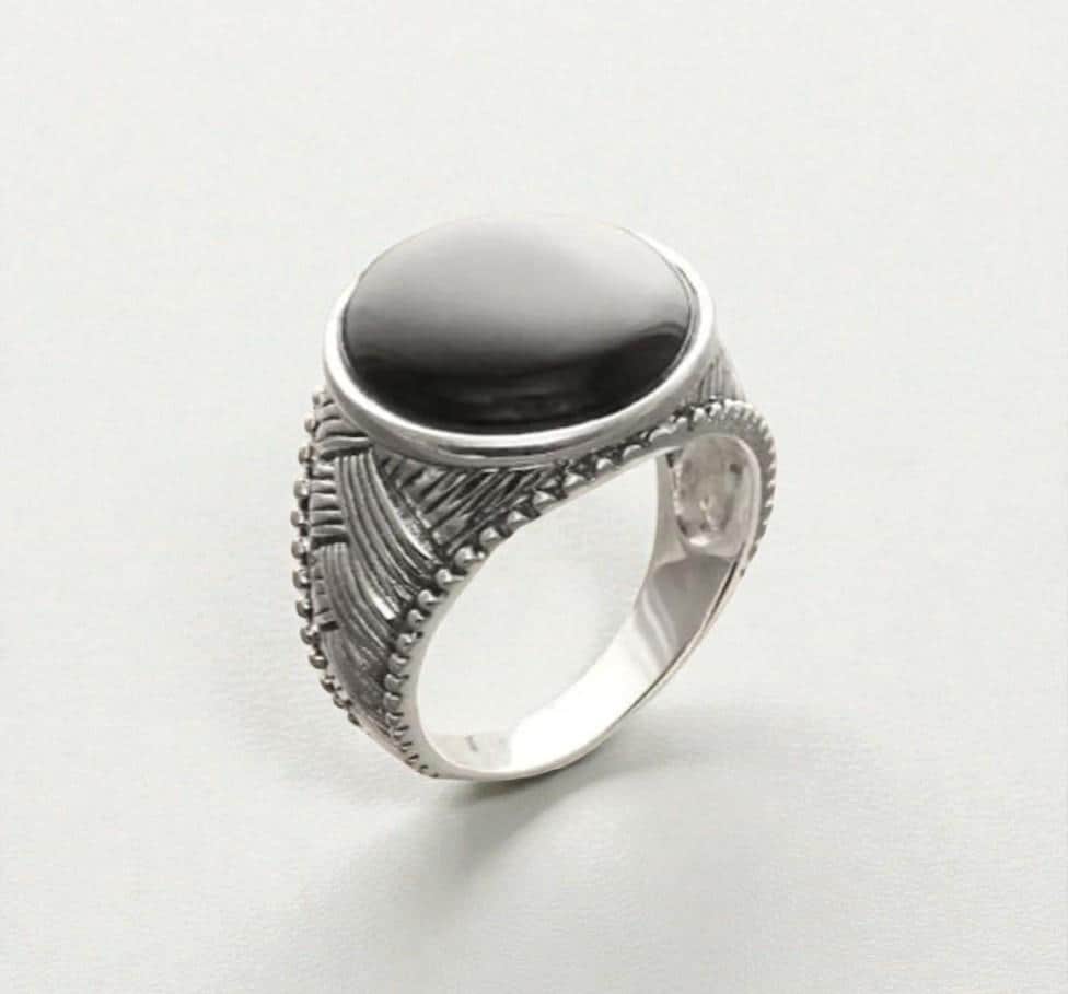 Braided Sterling Silver 925 Onyx Ring, Ethnic Tribal style Jewelry