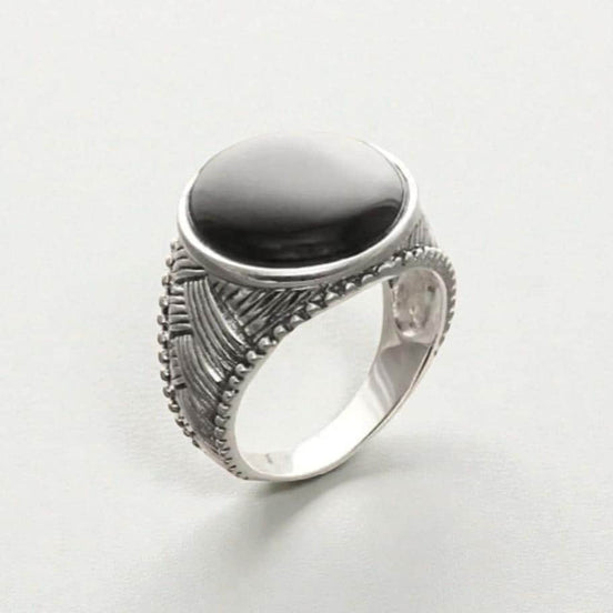 Braided Sterling Silver 925 Onyx Ring, Ethnic Tribal style Jewelry