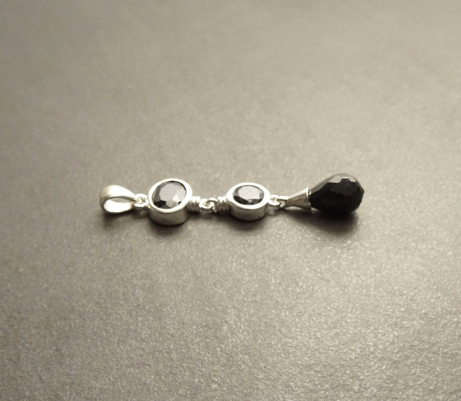 Black Stone Pendant, Sterling Silver, Necklace with Pending Black Stones Pendant, Black Cz, Modern Dangle Stones Pendant Earrings set
