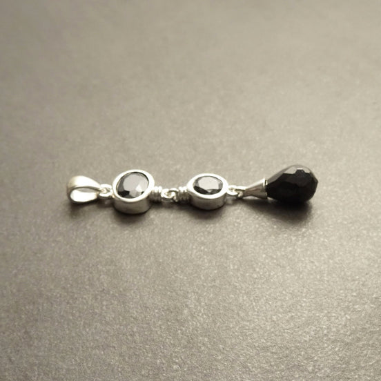Black Stone Pendant, Sterling Silver, Necklace with Pending Black Stones Pendant, Black Cz, Modern Dangle Stones Pendant Earrings set