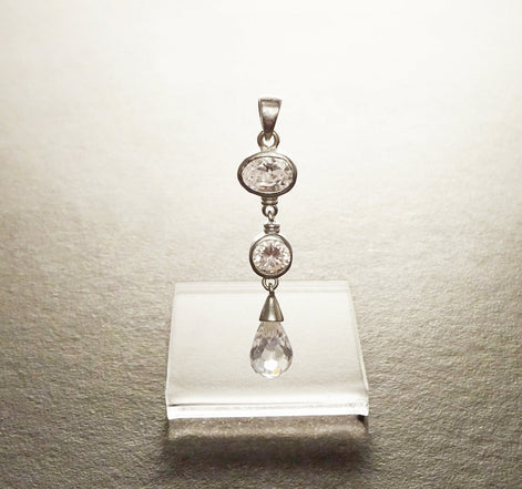 White Stone Pendant - Sterling Silver Pendant - White Clear Cubic Zirconia - Long silver Pendant - White Set , Bride, bridal wedding