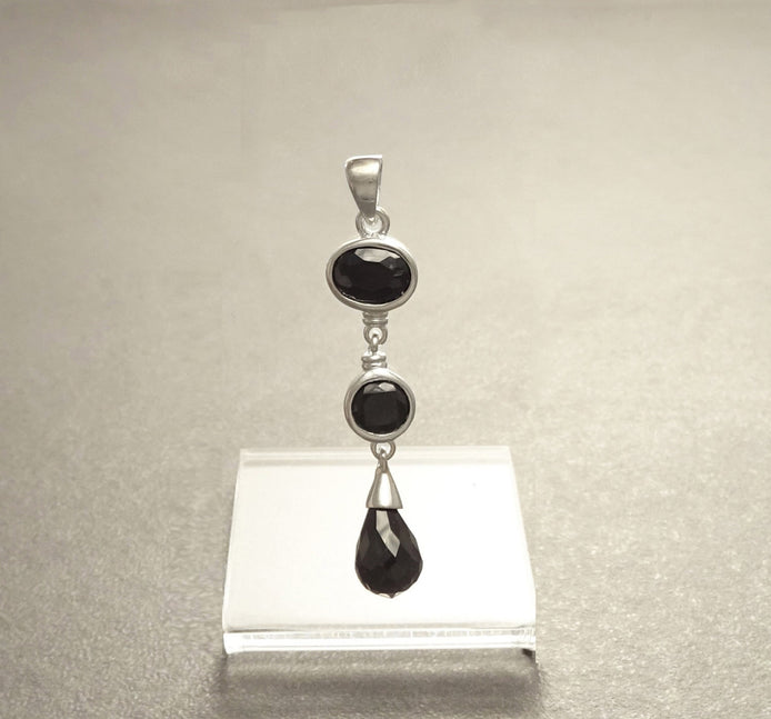 Black Stone Pendant, Sterling Silver, Necklace with Pending Black Stones Pendant, Black Cz, Modern Dangle Stones Pendant Earrings set