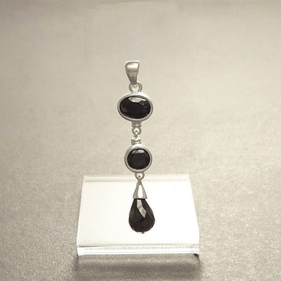 Black Stone Pendant, Sterling Silver, Necklace with Pending Black Stones Pendant, Black Cz, Modern Dangle Stones Pendant Earrings set