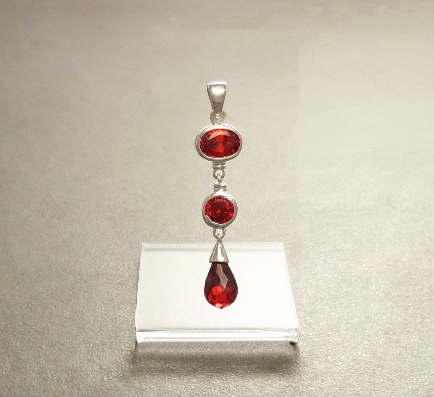Garnet Red Pendant • 925 Sterling Silver • January Birthstone