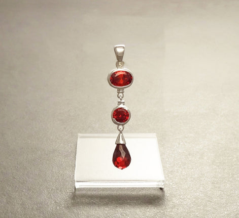 Garnet Red Pendant • 925 Sterling Silver • January Birthstone