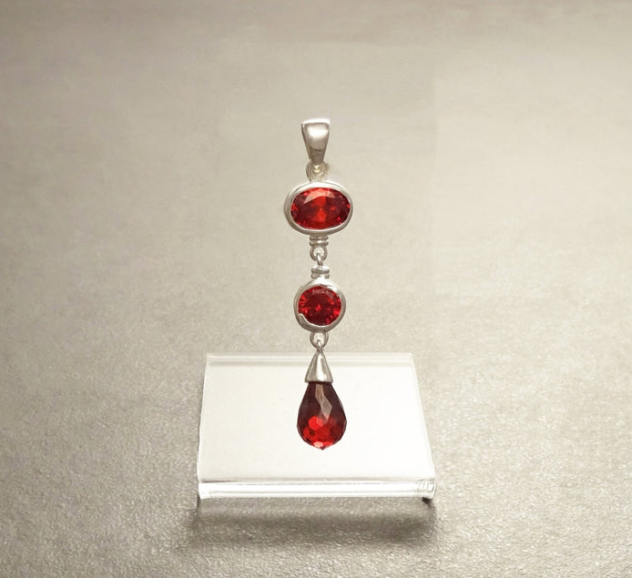 Garnet Red Pendant • 925 Sterling Silver • January Birthstone