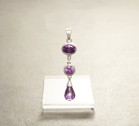 Purple Long Pendant - Sterling Silver Pendant - Purple Stones Cz - Long silver Pendant - Modern Set - Violet Small Stone pendant