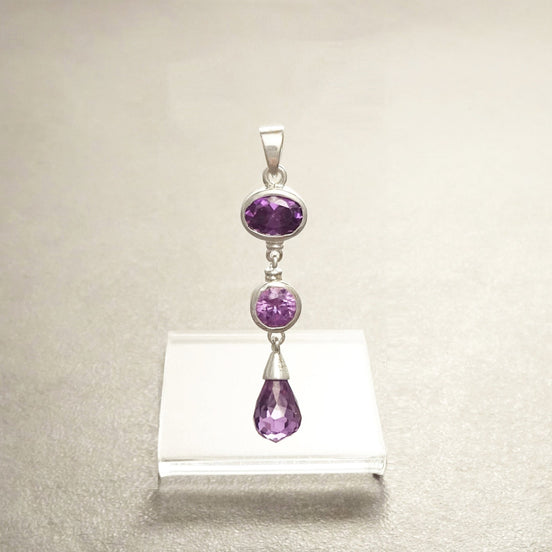 Purple Long Pendant - Sterling Silver Pendant - Purple Stones Cz - Long silver Pendant - Modern Set - Violet Small Stone pendant